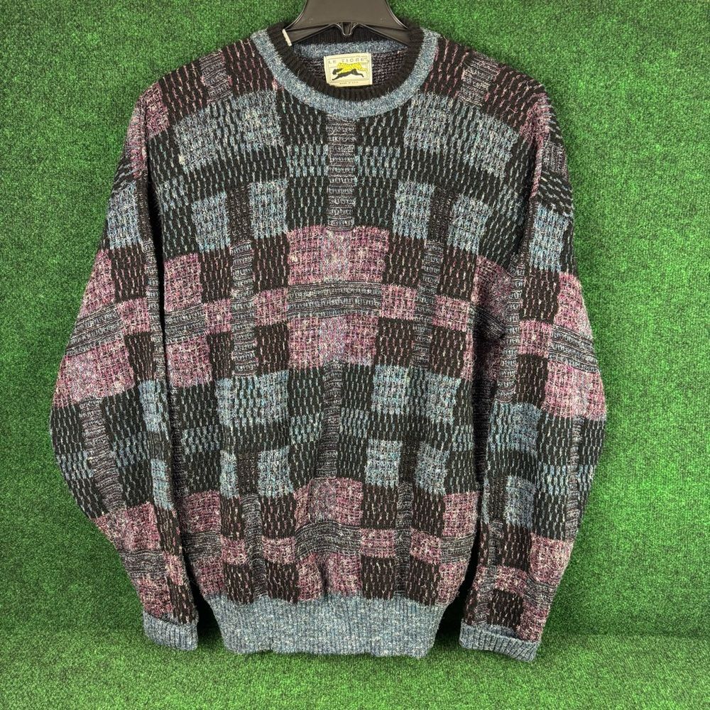 Vintage Le Tigre Sweater Mens XXL 2XL Geometric Checkered Retro 90s Made in USA